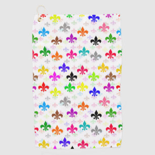 White Colourful Fleur-de-lis Pattern Design Golf Towel