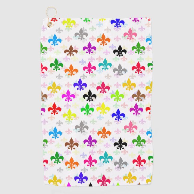 White Colourful Fleur-de-lis Pattern Design Golf Towel (Front)