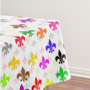 White Colourful Fleur-de-lis Pattern Design Tablecloth