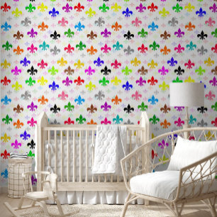 White Colourful Fleur-de-lis Pattern Design Wallpaper