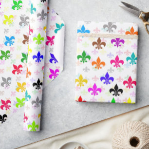 White Colourful Fleur-de-lis Pattern Design Wrapping Paper
