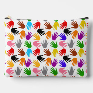 White Colourful Handprint Pattern Design  Accessory Pouch