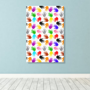 White Colourful Handprint Pattern Design  Canvas Print
