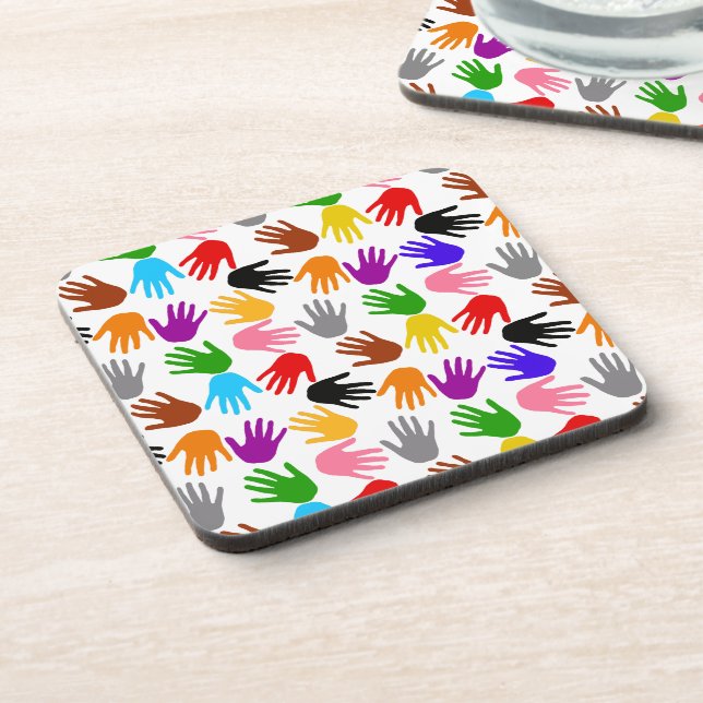 White Colourful Handprint Pattern Design  Coaster (Left Side)