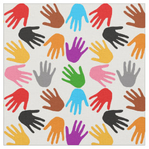 White Colourful Handprint Pattern Design  Fabric