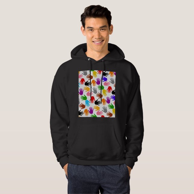White Colourful Handprint Pattern Design  Hoodie (Front Full)