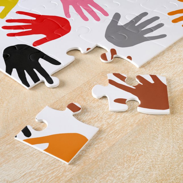 White Colourful Handprint Pattern Design  Jigsaw Puzzle (Side)