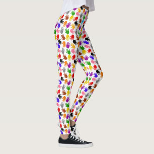 White Colourful Handprint Pattern Design  Leggings