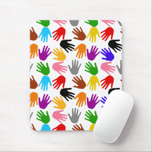 White Colourful Handprint Pattern Design Mouse Mat