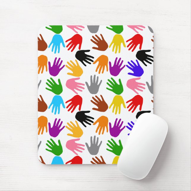 White Colourful Handprint Pattern Design  Mouse Mat (With Mouse)