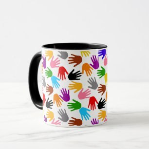 White Colourful Handprint Pattern Design  Mug