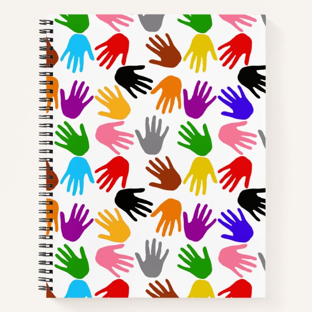 White Colourful Handprint Pattern Design  Notebook (Front)