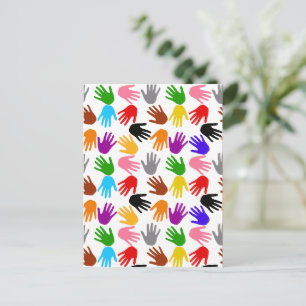 White Colourful Handprint Pattern Design  Postcard