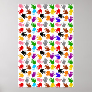 White Colourful Handprint Pattern Design Poster
