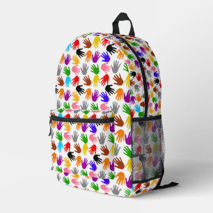 White Colourful Handprint Pattern Design  Printed Backpack
