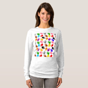 White Colourful Handprint Pattern Design T-Shirt