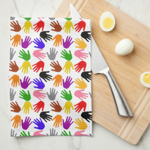 White Colourful Handprint Pattern Design Tea Towel