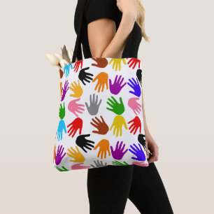 White Colourful Handprint Pattern Design  Tote Bag