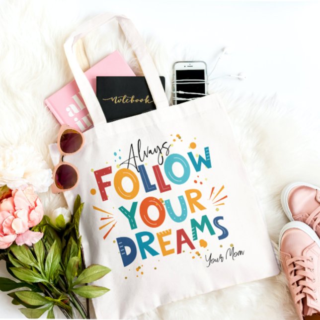 White Colourful Motivation Quote Follow Your Dream Tote Bag (Creator Uploaded)