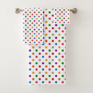 White Colourful Rainbow Polka Dots Design Bath Towel Set