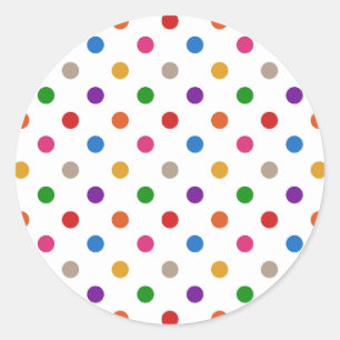 White Colourful Rainbow Polka Dots Design Classic Round Sticker