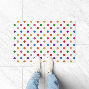 White Colourful Rainbow Polka Dots Design Doormat