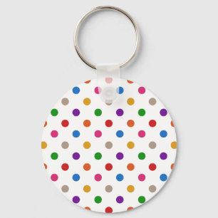White Colourful Rainbow Polka Dots Design Key Ring