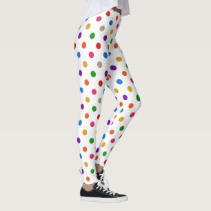 White Colourful Rainbow Polka Dots Design Leggings