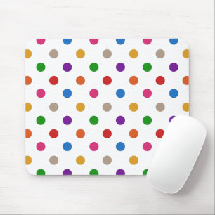 White Colourful Rainbow Polka Dots Design Mouse Mat