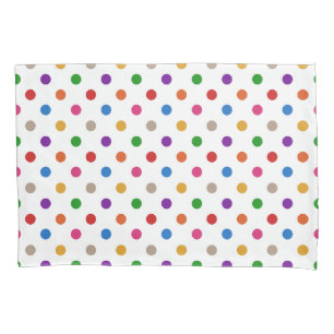 White Colourful Rainbow Polka Dots Design Pillowcase
