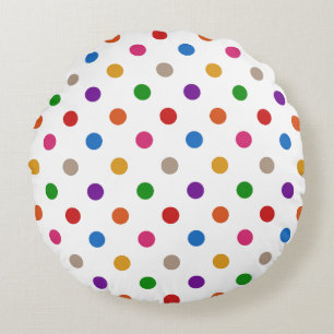 White Colourful Rainbow Polka Dots Design Round Cushion