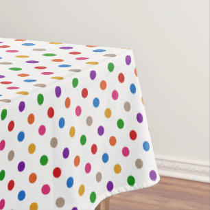 White Colourful Rainbow Polka Dots Design Tablecloth
