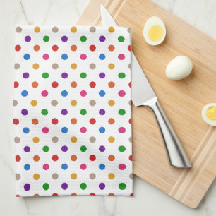 White Colourful Rainbow Polka Dots Design Tea Towel