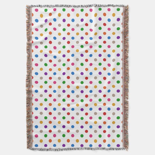White Colourful Rainbow Polka Dots Design  Throw Blanket (Front Vertical)