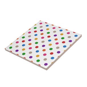 White Colourful Rainbow Polka Dots Design  Tile