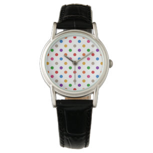 White Colourful Rainbow Polka Dots Design Watch