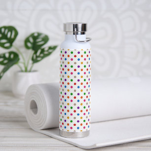 White Colourful Rainbow Polka Dots Design Water Bottle