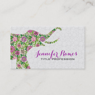White & Colourful Retro Floral Elephant 2a Business Card