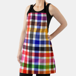 White Colourful Twill Plaid Tartan Design Apron