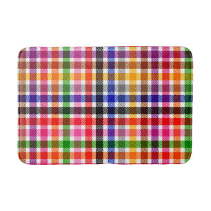 White Colourful Twill Plaid Tartan Design Bath Mat