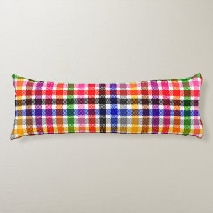 White Colourful Twill Plaid Tartan Design Body Cushion