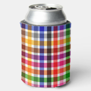 White Colourful Twill Plaid Tartan Design Can Cooler