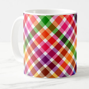 White Colourful Twill Plaid Tartan Design Coffee Mug