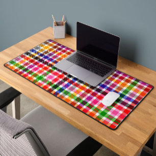White Colourful Twill Plaid Tartan Design Desk Mat