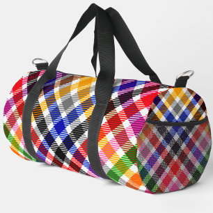 White Colourful Twill Plaid Tartan Design Duffle Bag