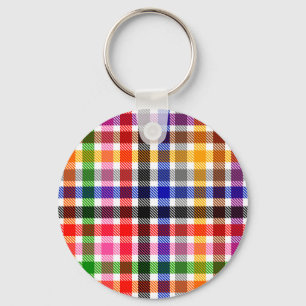 White Colourful Twill Plaid Tartan Design Key Ring