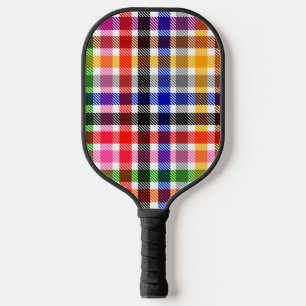 White Colourful Twill Plaid Tartan Design Pickleball Paddle