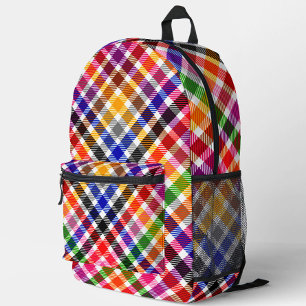 White Colourful Twill Plaid Tartan Design Printed Backpack