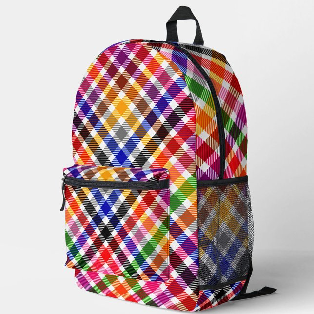 White Colourful Twill Plaid Tartan Design  Printed Backpack (Creator Uploaded)