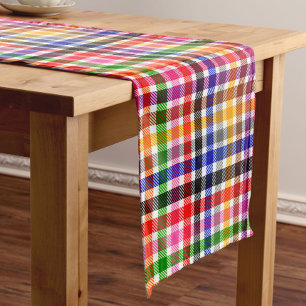 White Colourful Twill Plaid Tartan Design Short Table Runner